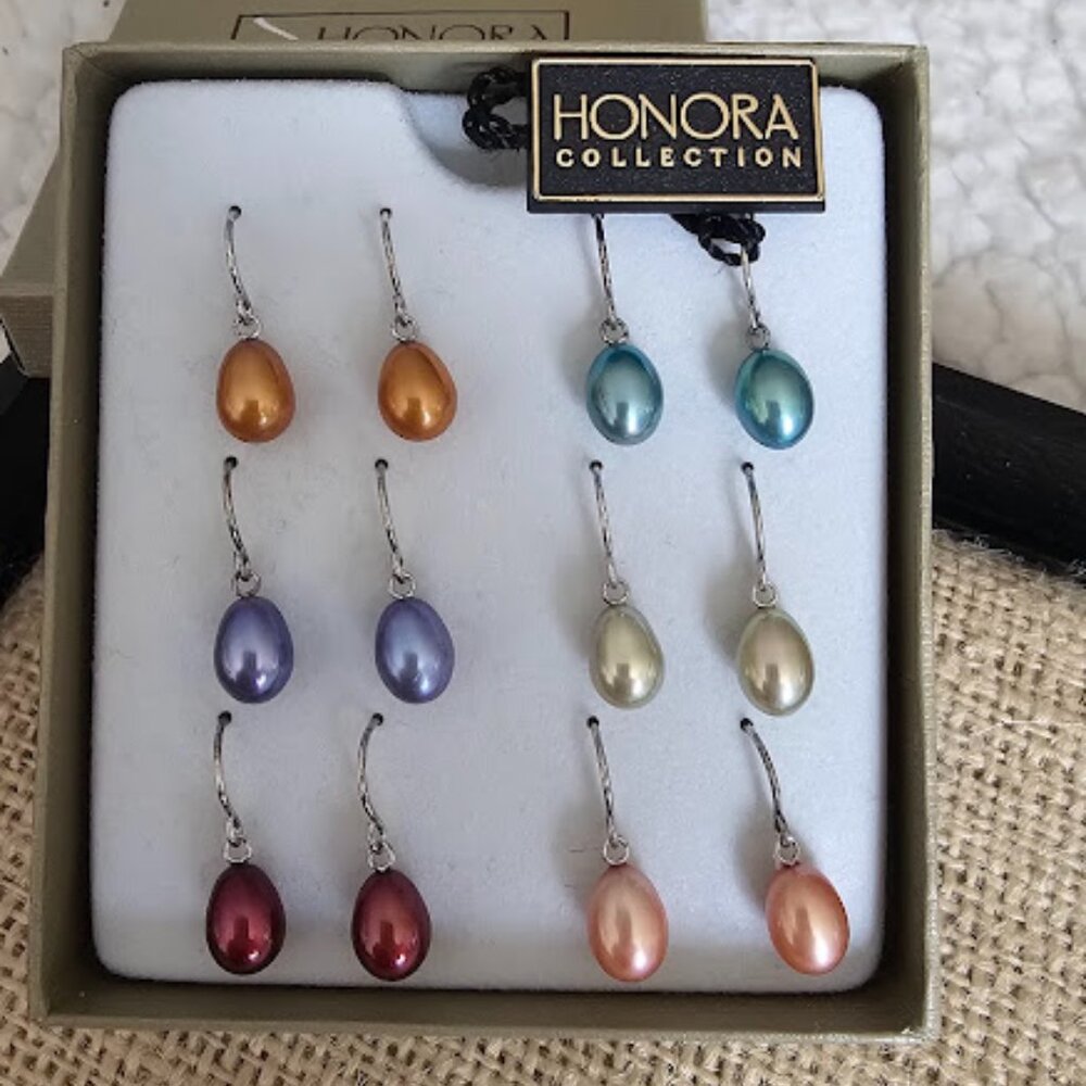 Honora Cultured Freshwater Pearl Drop Earrings – Set of 6  - New in Box